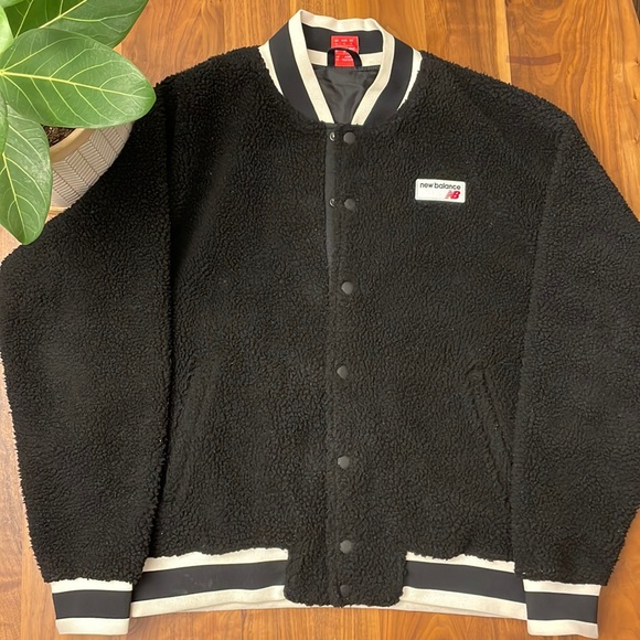New Balance Black Shearling Jacket - Picture 1 of 6